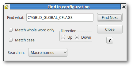 Find CYGBLD_GLOBAL_CFLAGS in configuration