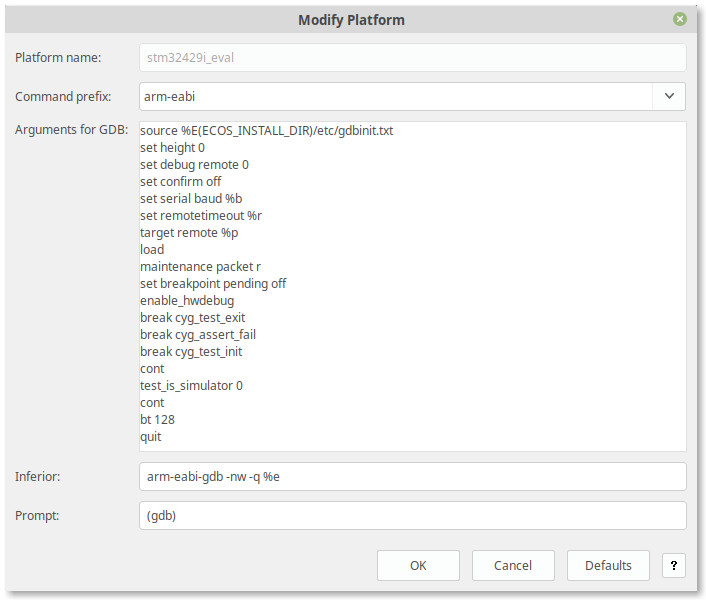 Platform Modify dialog box