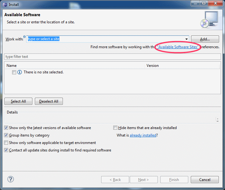 Available Software Dialog